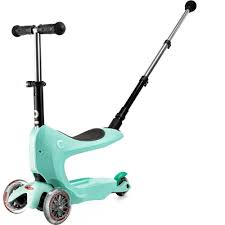 Mint Micro Mini2go Deluxe Plus with seat, storage drawer, T-bar and parent push bar