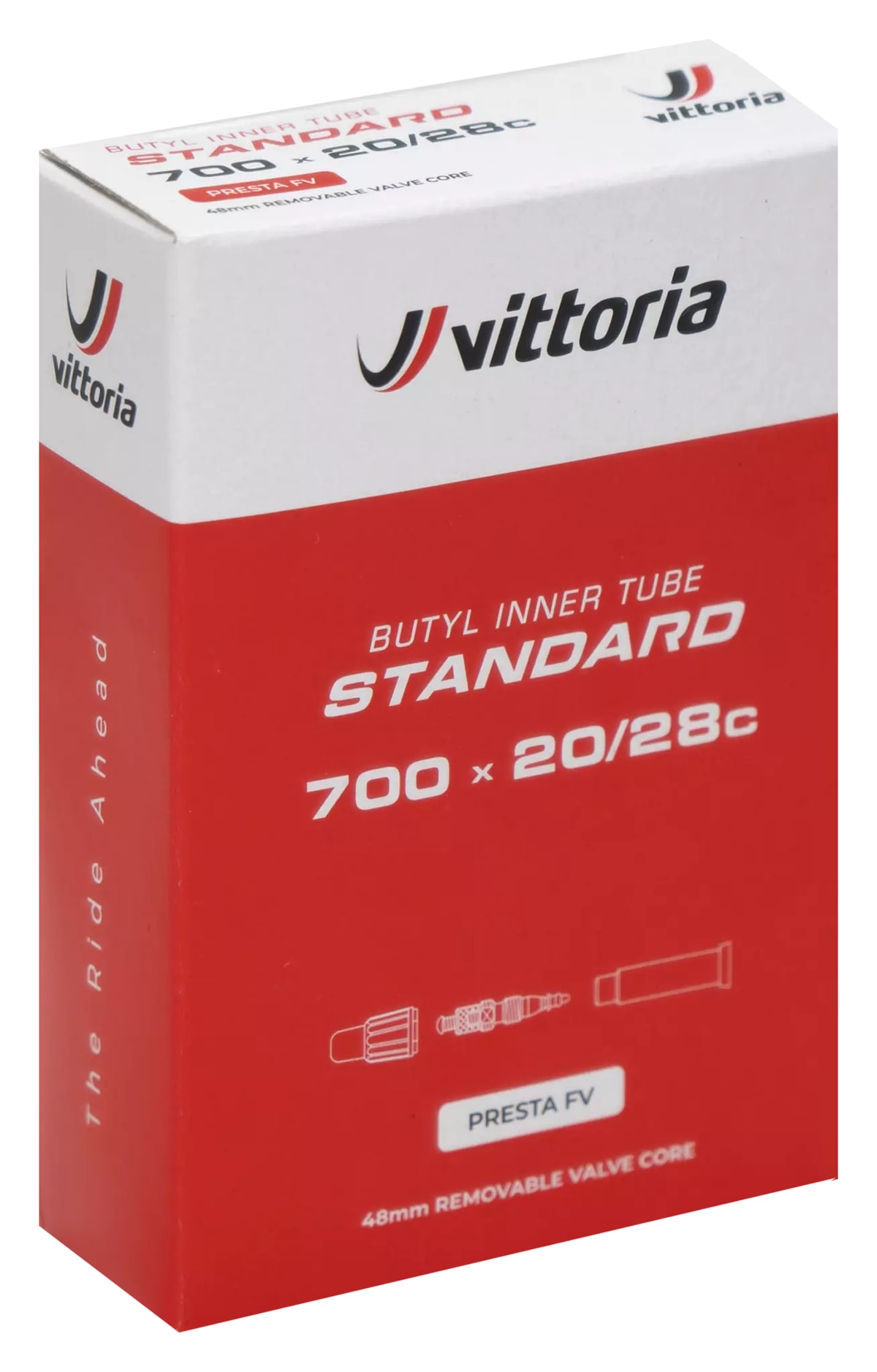 Vittoria Standard series red box printed 700 x 20/28c with a 48 mm removable Presta valve