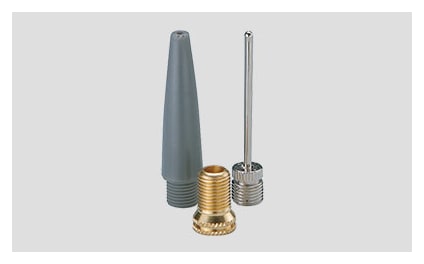 Adapters supplied with the JoeBlow Ace: grey adapter, brass adapter and inflation needle
