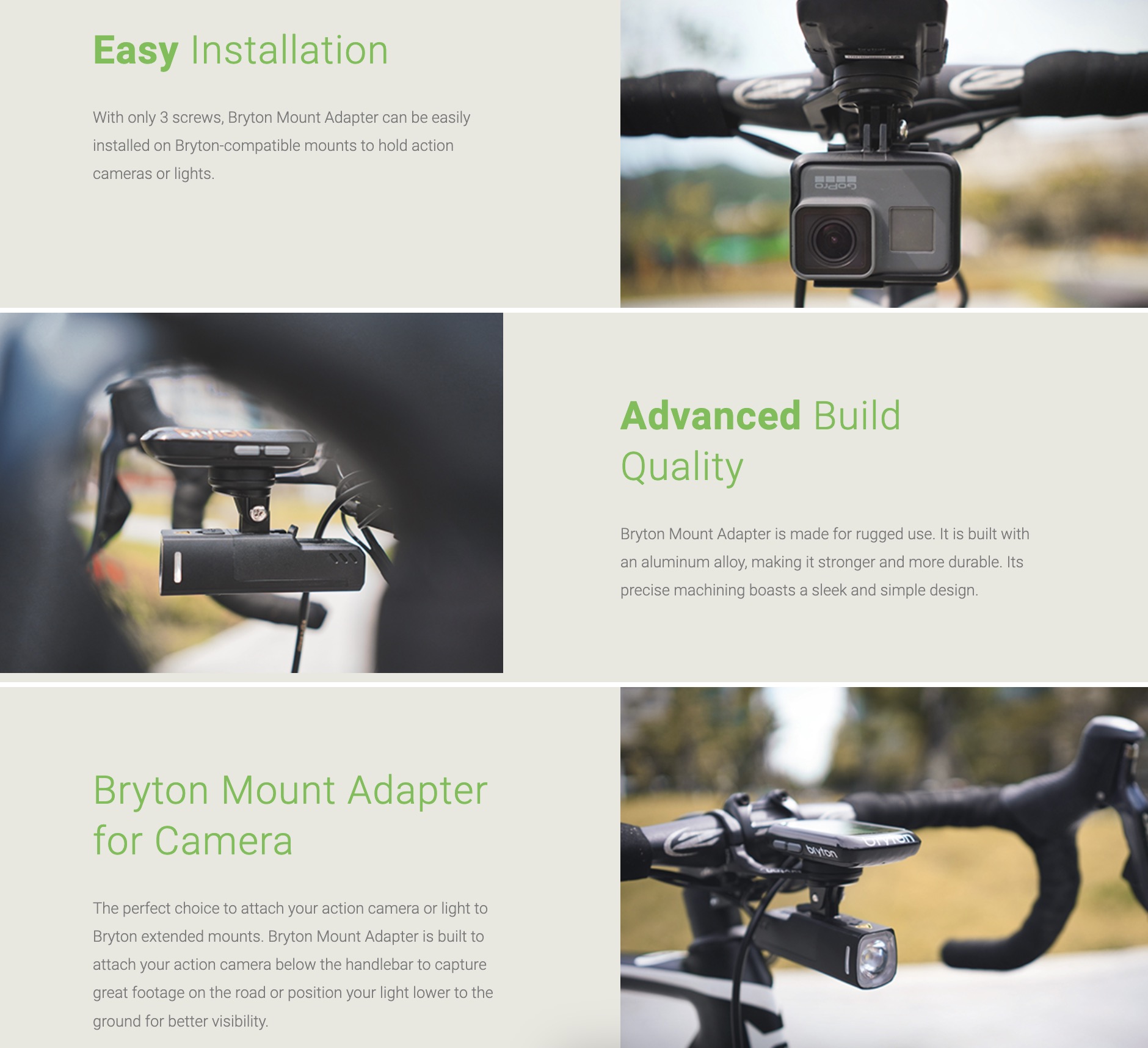 Bryton camera and light mount adapter, black body